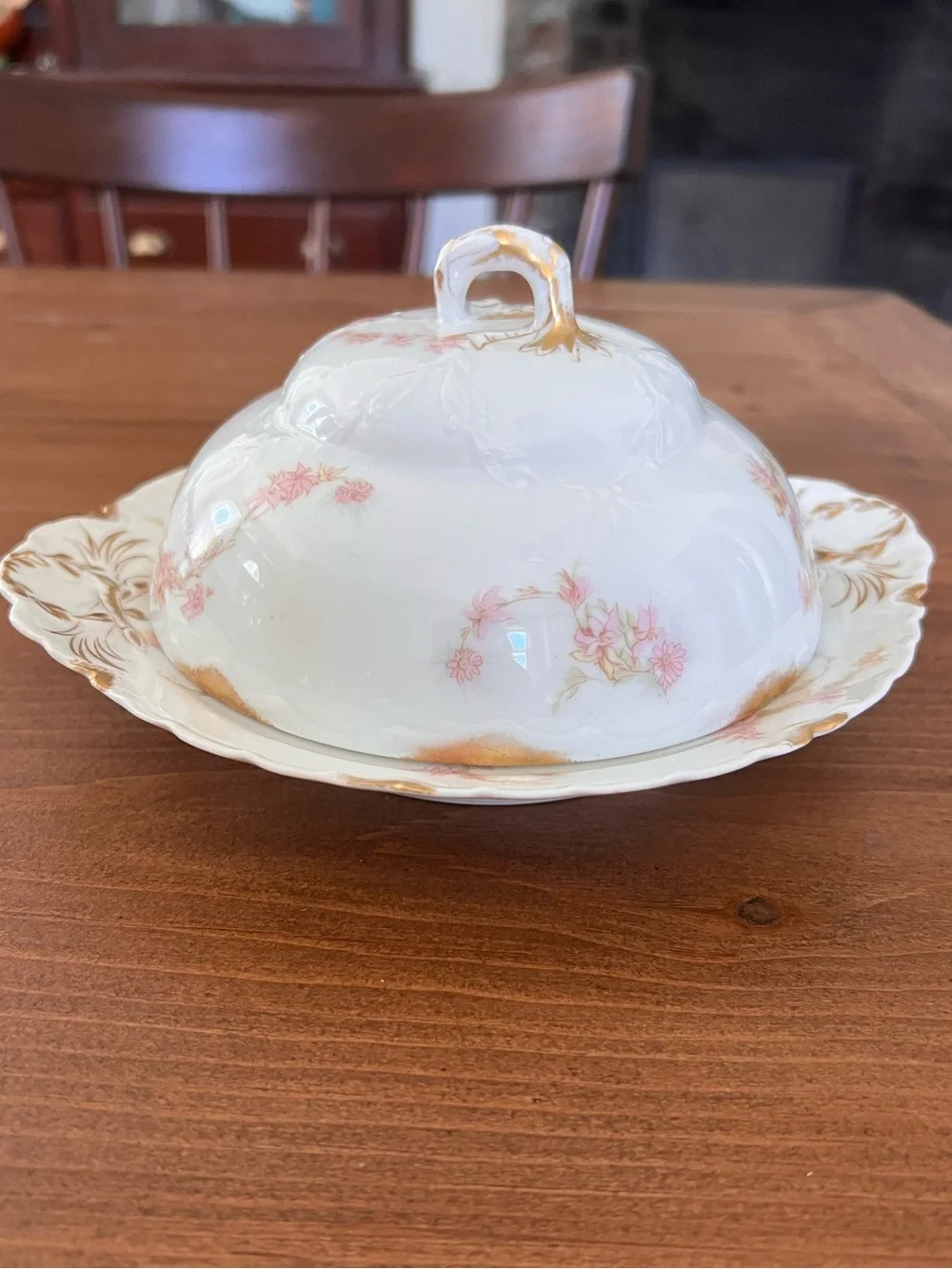 Haviland Limoges Porcelain Schleiger ?525 Pink Gold Floral Covered Butter Dish
